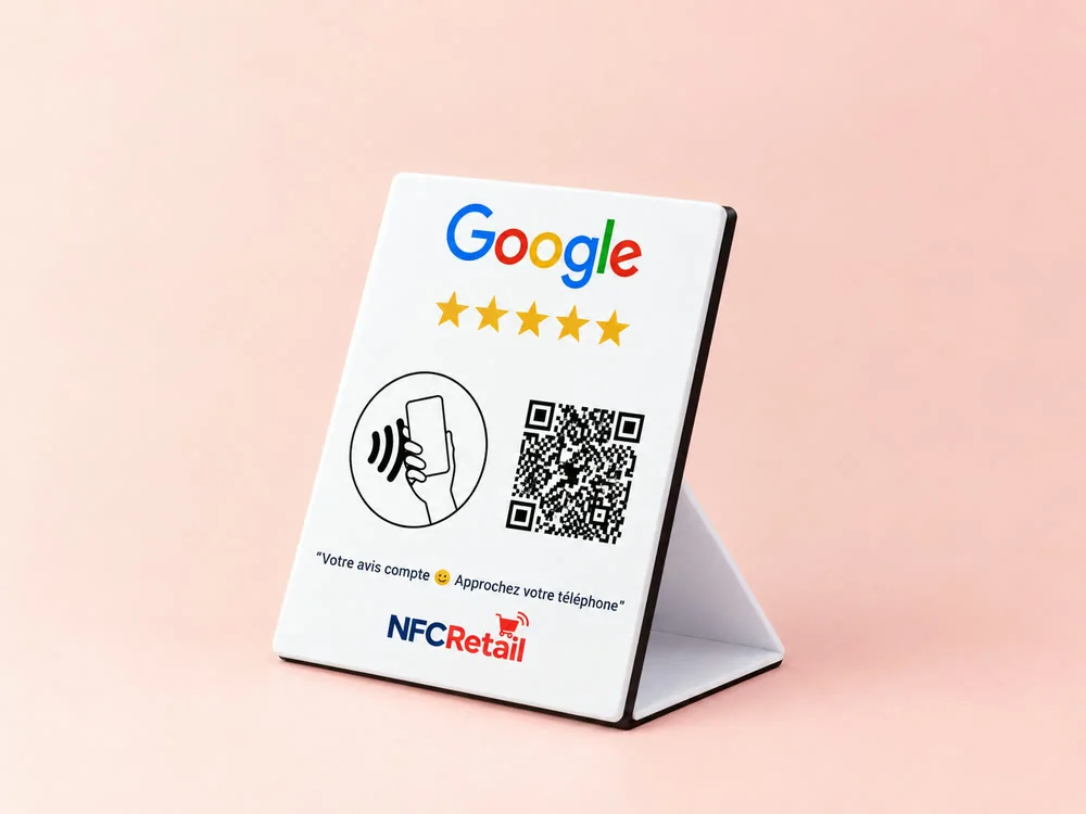 Plaque Avis Google NFCRetail avec NFC et QR code